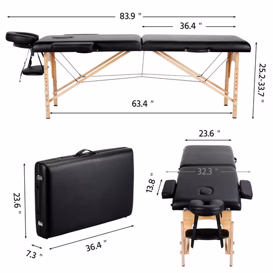 Hochey Medical Tables et lits de massage portables pliants Noir SPA Table de massage amovible réglable en hauteur