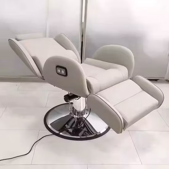 Chaise de barbier confortable rétro pivotante en or noir pour salon de coiffure